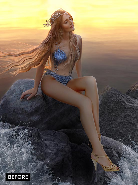 A female model sitting on a rock