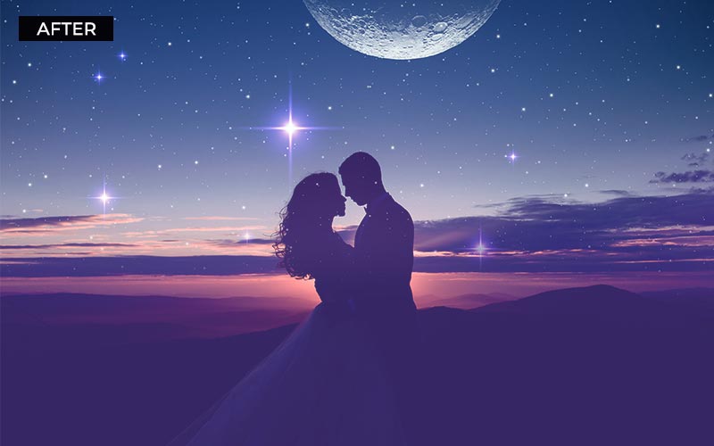 Star & moon overlays added on a couple silhoutte