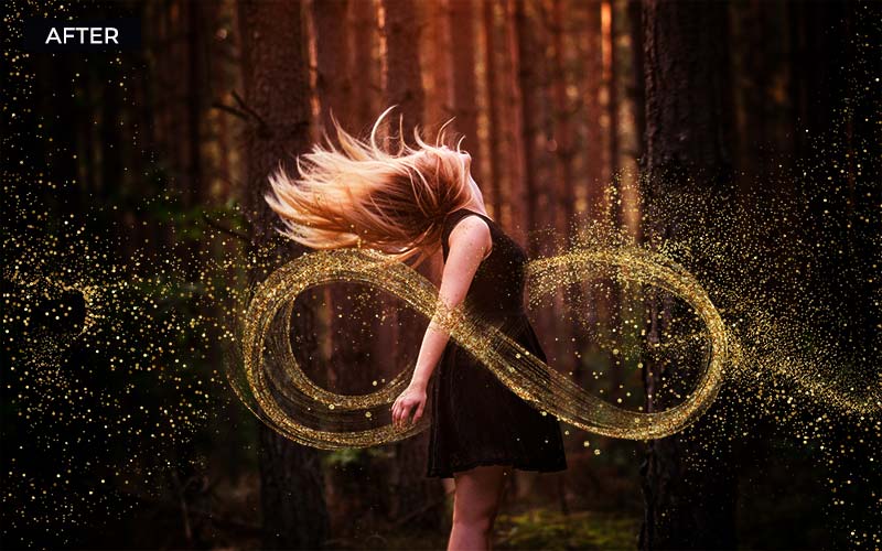 Sparkle overlays added on a women's photo