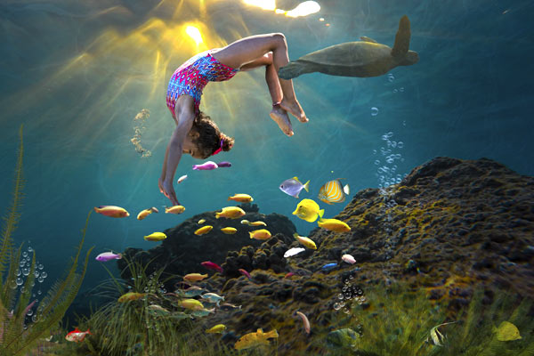 Sea elements added to a girl photo