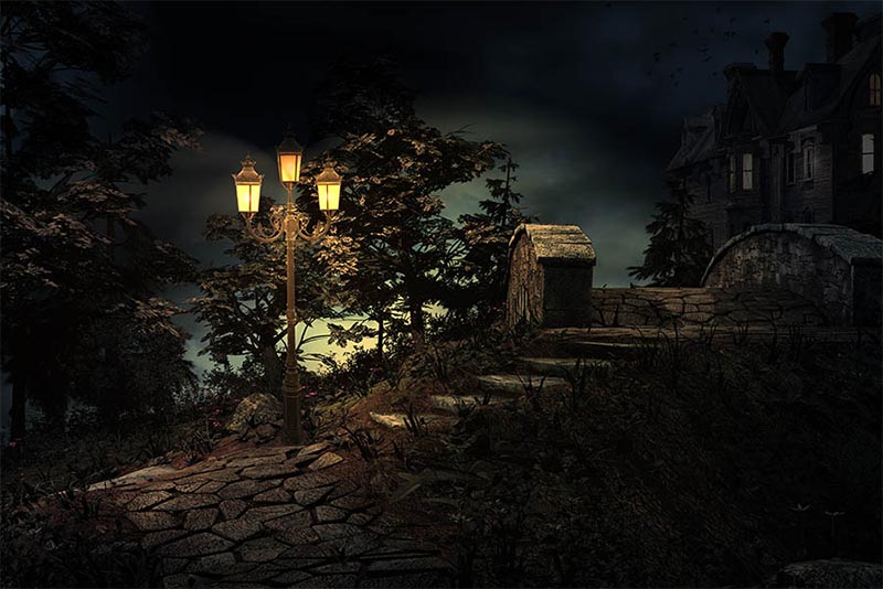 A surrealistic night scene photo compositing