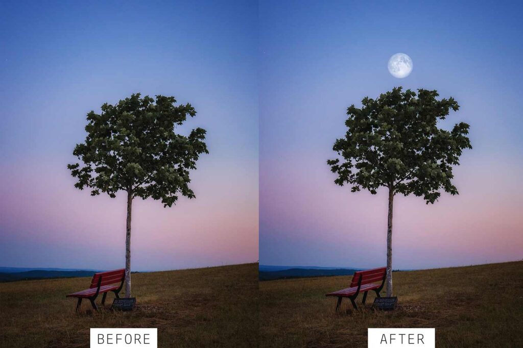 Before & after results with moon overlay