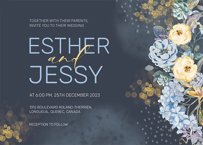 Blue floral wedding invitation template