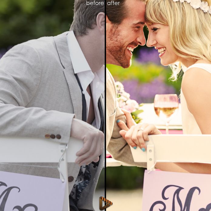 before after image of wedding couple