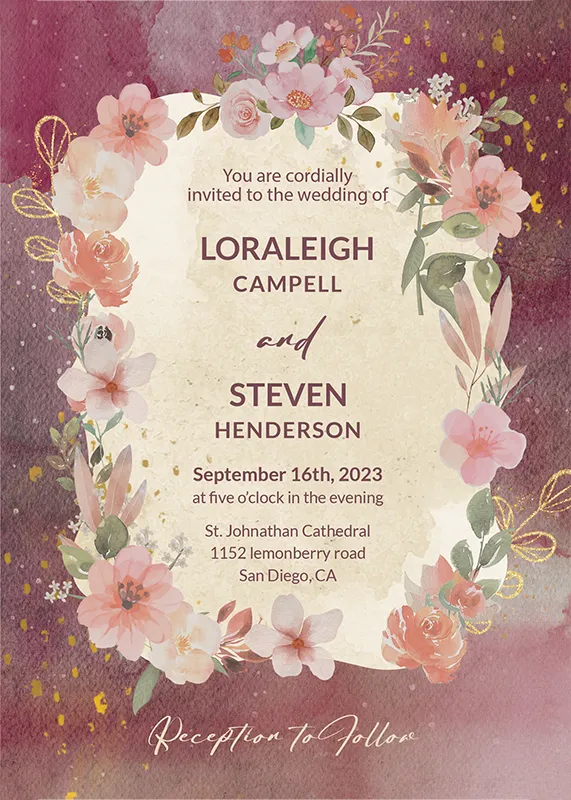 Circular floral Wedding Invitations - floral wedding invitation psd