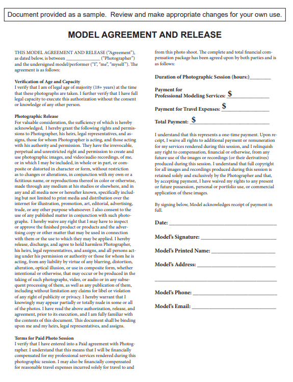 Boudoir Model Release Forms