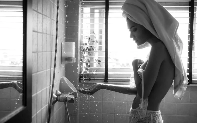 monochrome shower nude photography
