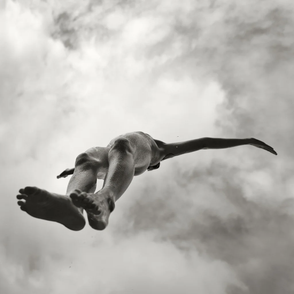 A shot of a boy from below