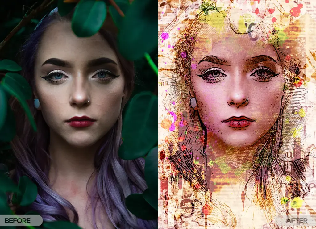 photography templates for photoshop | Watercolor abstract before after