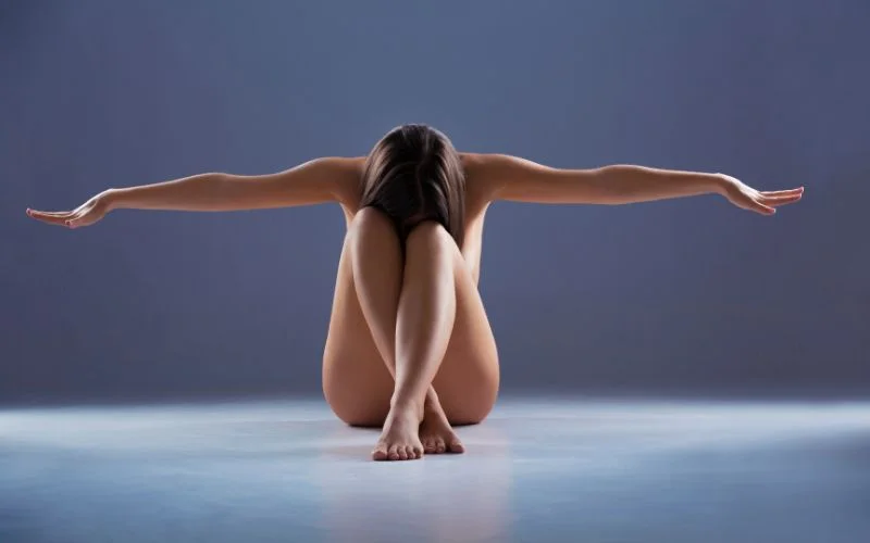 nude yoga sharp lines pose