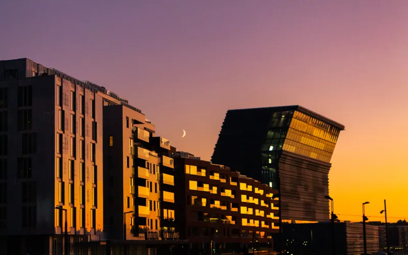 beautiful commercial building during sunset