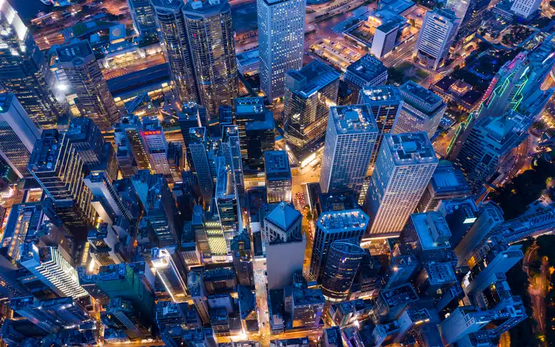 aerial view of the city at nights