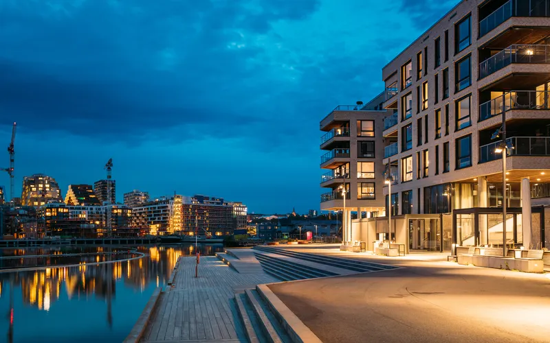 photo of a building in the evening