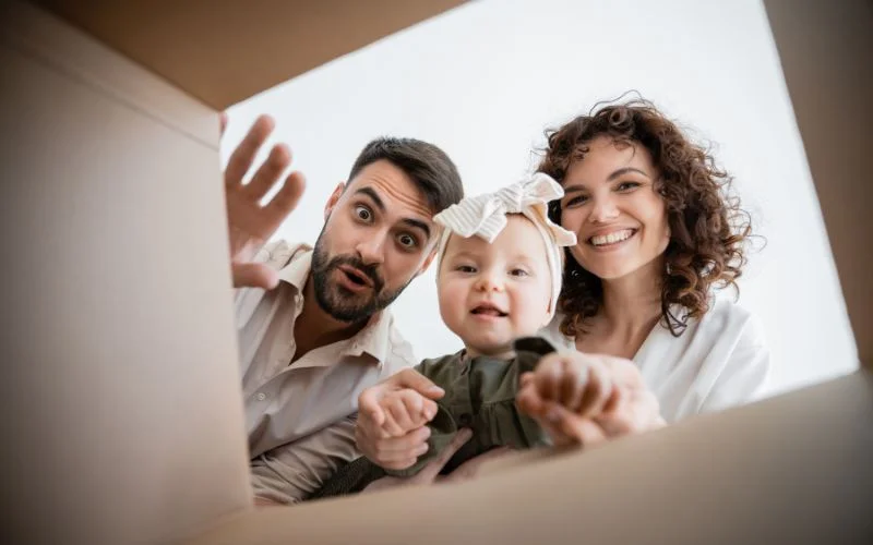 play peek-a-boo, family photos with baby
