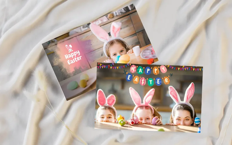 Easter typography PNG, cute bunny text overlays, floral Easter text overlays, hand-drawn Easter text overlays, whimsical Easter text overlays,