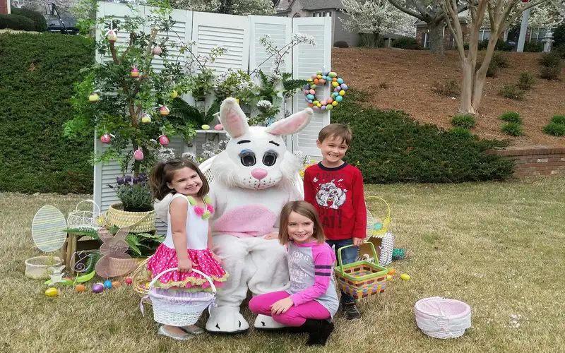 kids with easter bunny