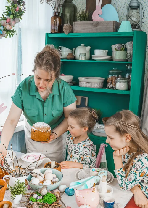 family baking treats together, Easter candid family photography, Easter spring family shoot