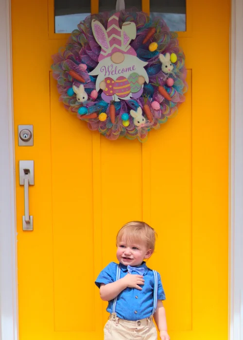 guy posing in front of the door, DIY Easter indoor shoot, Easter indoor lighting tips