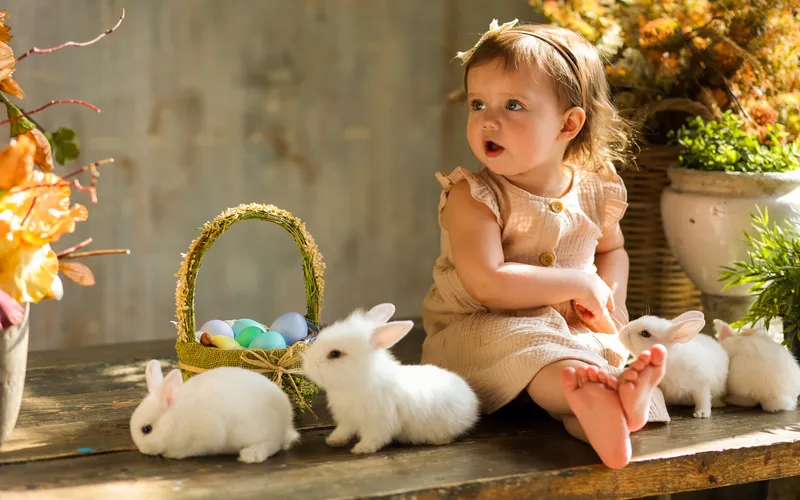girl posing with a rabbit