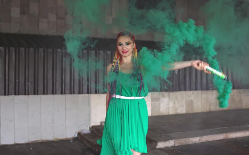 add pop of color with green smoke bombs