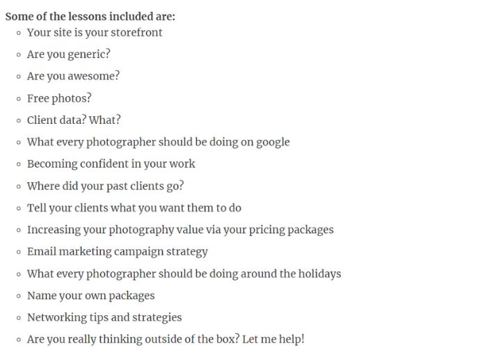 Lessons of this photography business course