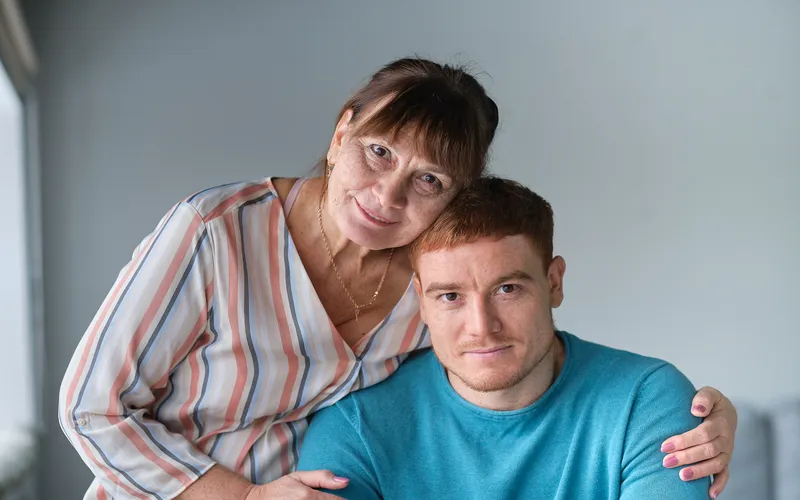 man with his mother