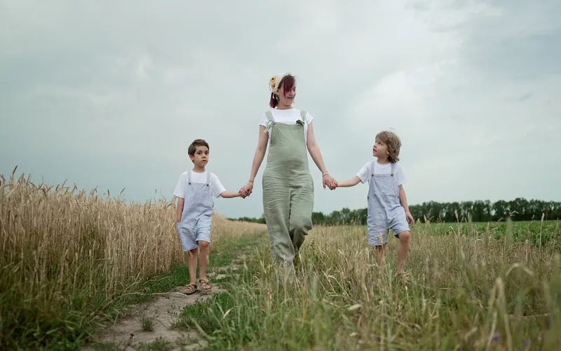 mother and her kids Photoshoot out in the field
