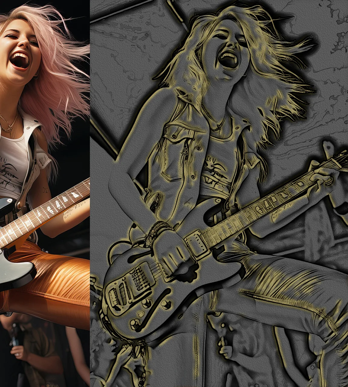 cool photoshop photo effects of Girl playing guitar
