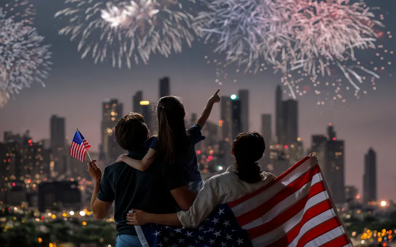 family watching fireworks on 4th of july