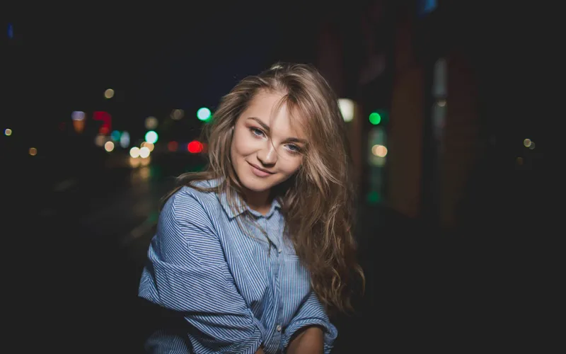 portrait photography of woman at night
