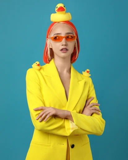 women with duck headband 