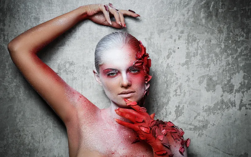 Fine art photography- woman with body paint and petals