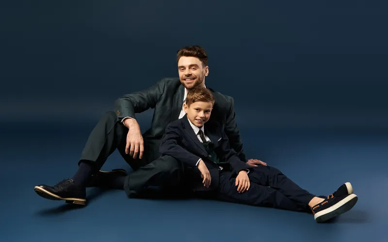 studio portraits of father and child