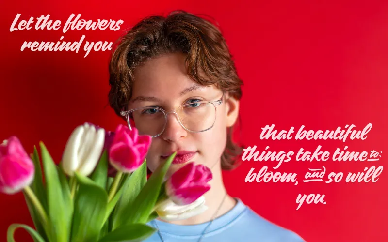 photo of a woman holding flowers