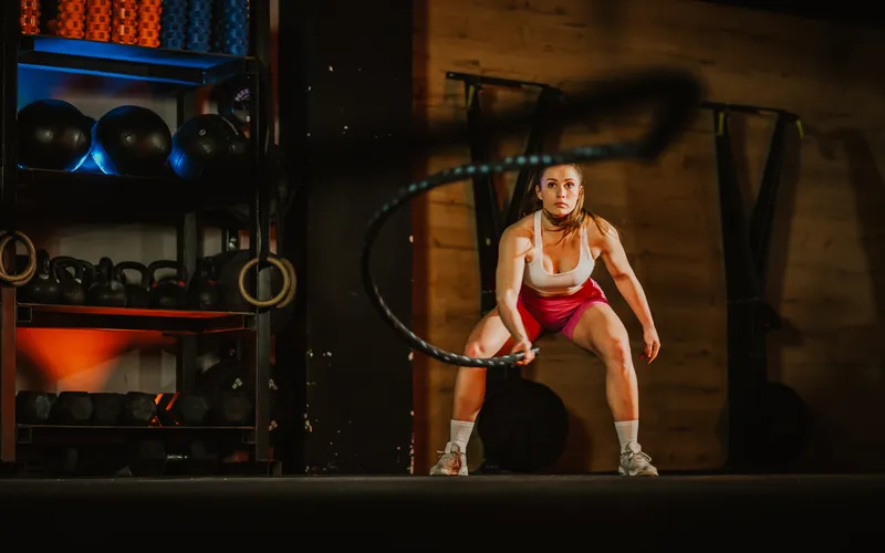 woman practicing with ropes