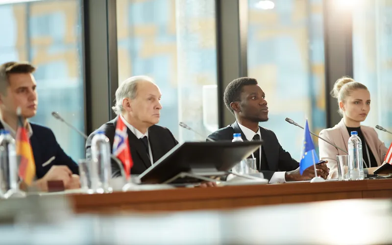 panel of speakers at a business convention