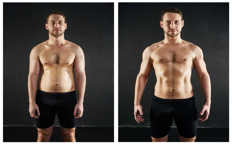 before and after shot of a man after losing weight
