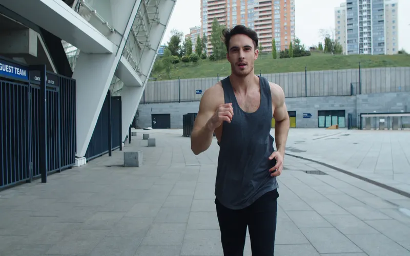 sportsman running in an urban setting