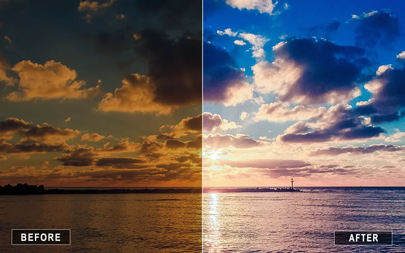 aqua sunset mobile presets, Lightroom mobile soft sunset, mobile orange presets, Lightroom aesthetic glow