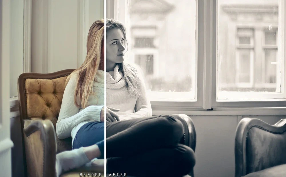 soft black and white Photoshop effects, intense black and white actions