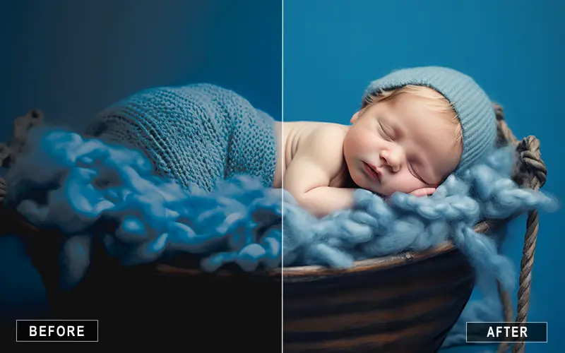 brighten newborn presets for lightroom, newborn portrait presets, light and airy baby presets, flawless skin presets, Lightroom filters for newborns, newborn photography color grading