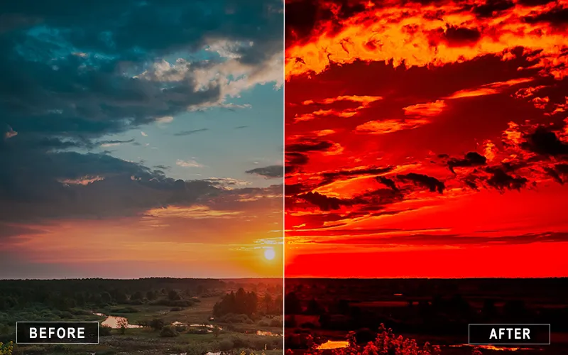 dramatic sunset mobile presets, mobile Lightroom filters, soft light presets, dreamy sunset presets
