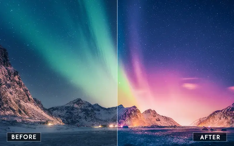 best bundle for photographers, Aurora landscape presets, aurora landscape lr presets, glowy landscape presets