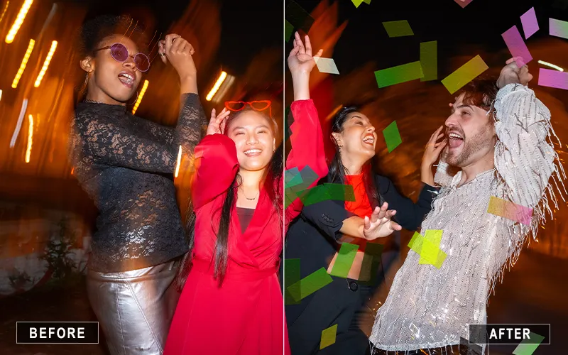 party overlays, confetti overlays for photographers, bokeh confetti overlays