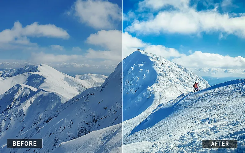 snow mountain lightroom presets, landscape Lightroom presets, adventure Lightroom presets, hiking Lightroom presets, travel Lightroom presets