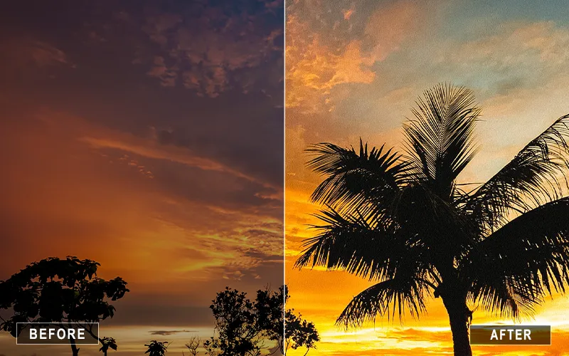 tropical sunset mobile presets, Lightroom beach glow, Lightroom orange tones, Lightroom sky presets