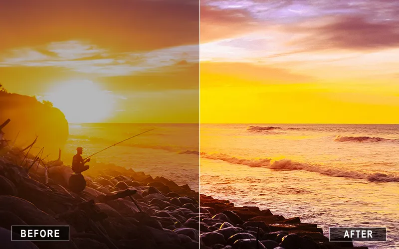 yellow light sunset mobile presets, Lightroom presets warm tones, beach sunset presets, Lightroom mobile sunset,