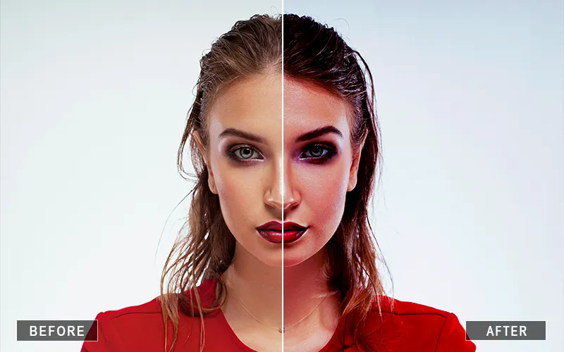 preview of before/after results with Dark Fantasy Photoshop Action