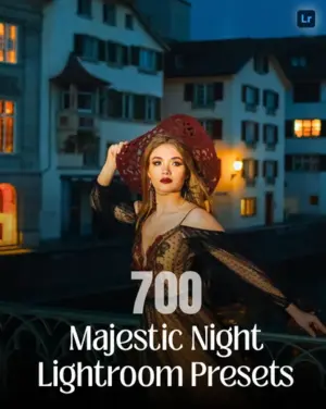 photo of a beautiful woman in a gown after using night lightroom presets