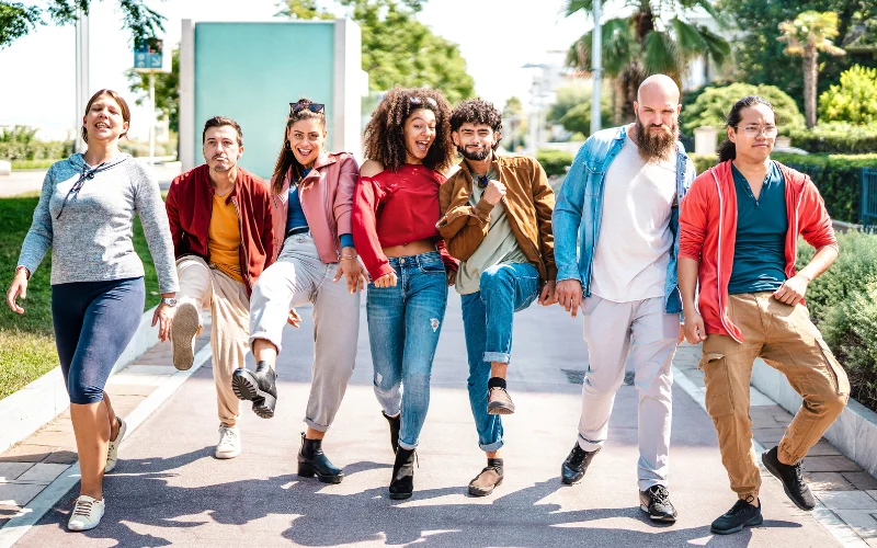 pose while walking down the streets